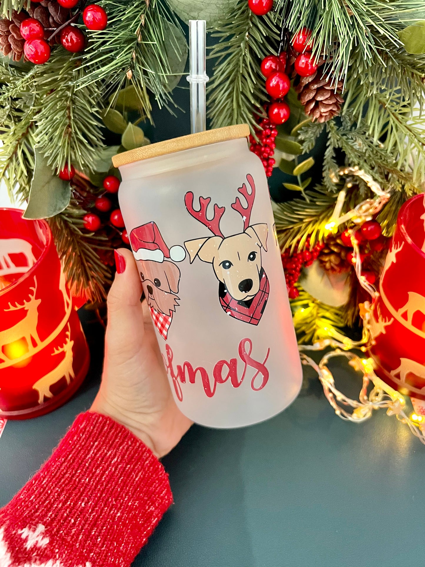 Merry Woofmas 16 oz Frosty Glass Can