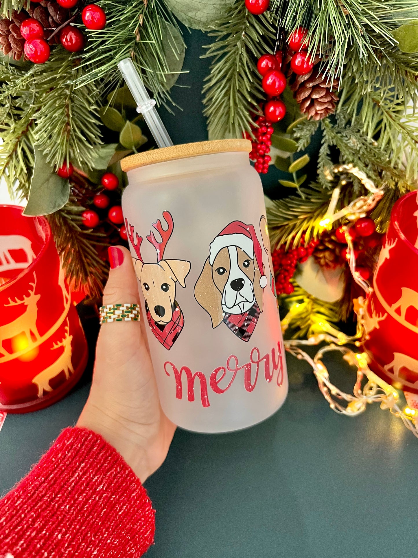 Merry Woofmas  16 oz Frosty Glass Can