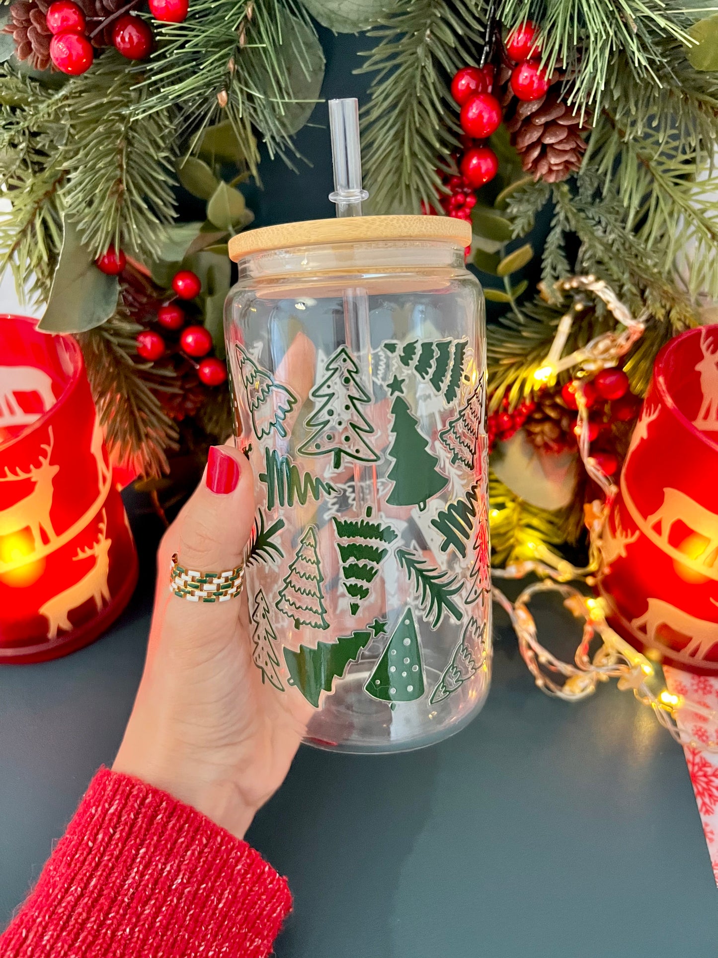 OH Christmas Tree 🎄 16 oz Glass Can