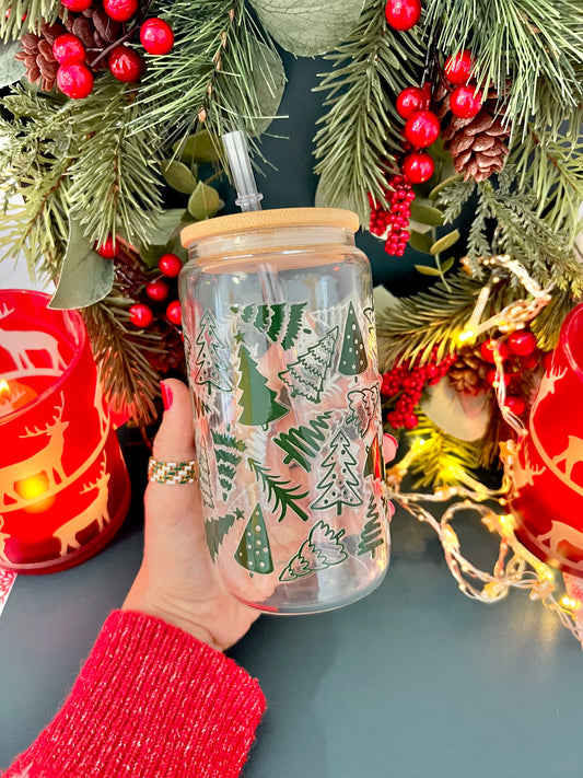 OH Christmas Tree 🎄 16 oz Glass Can