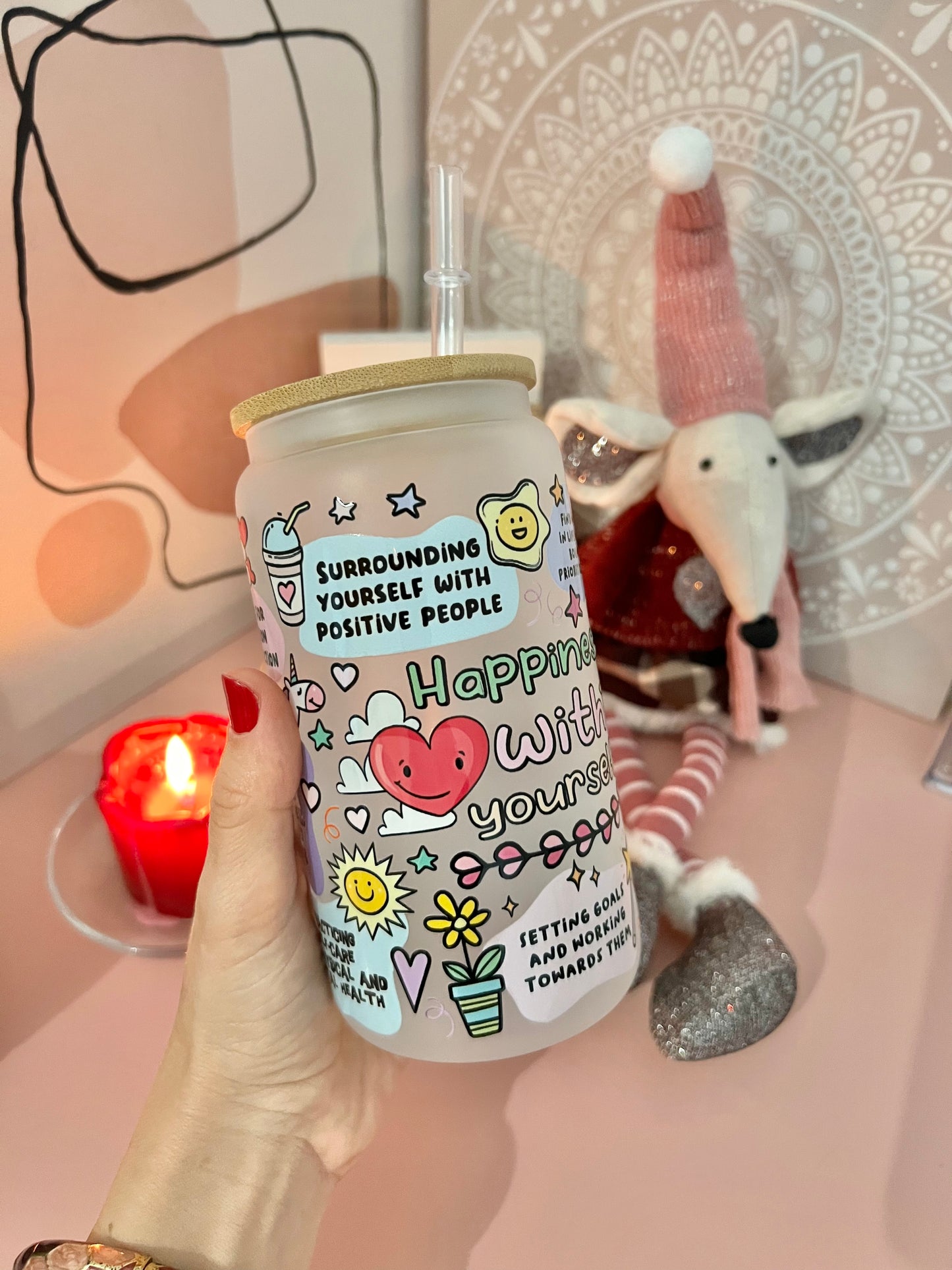 Happiness 🌺 16 oz Frosty Glass Can