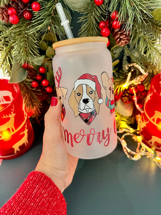 Merry Woofmas  16 oz Frosty Glass Can