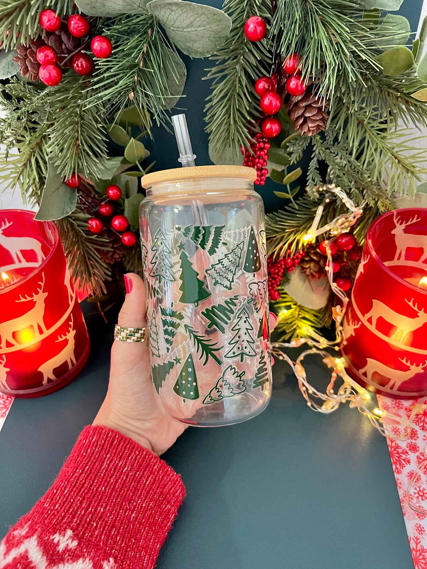 OH Christmas Tree 🎄 16 oz Glass Can