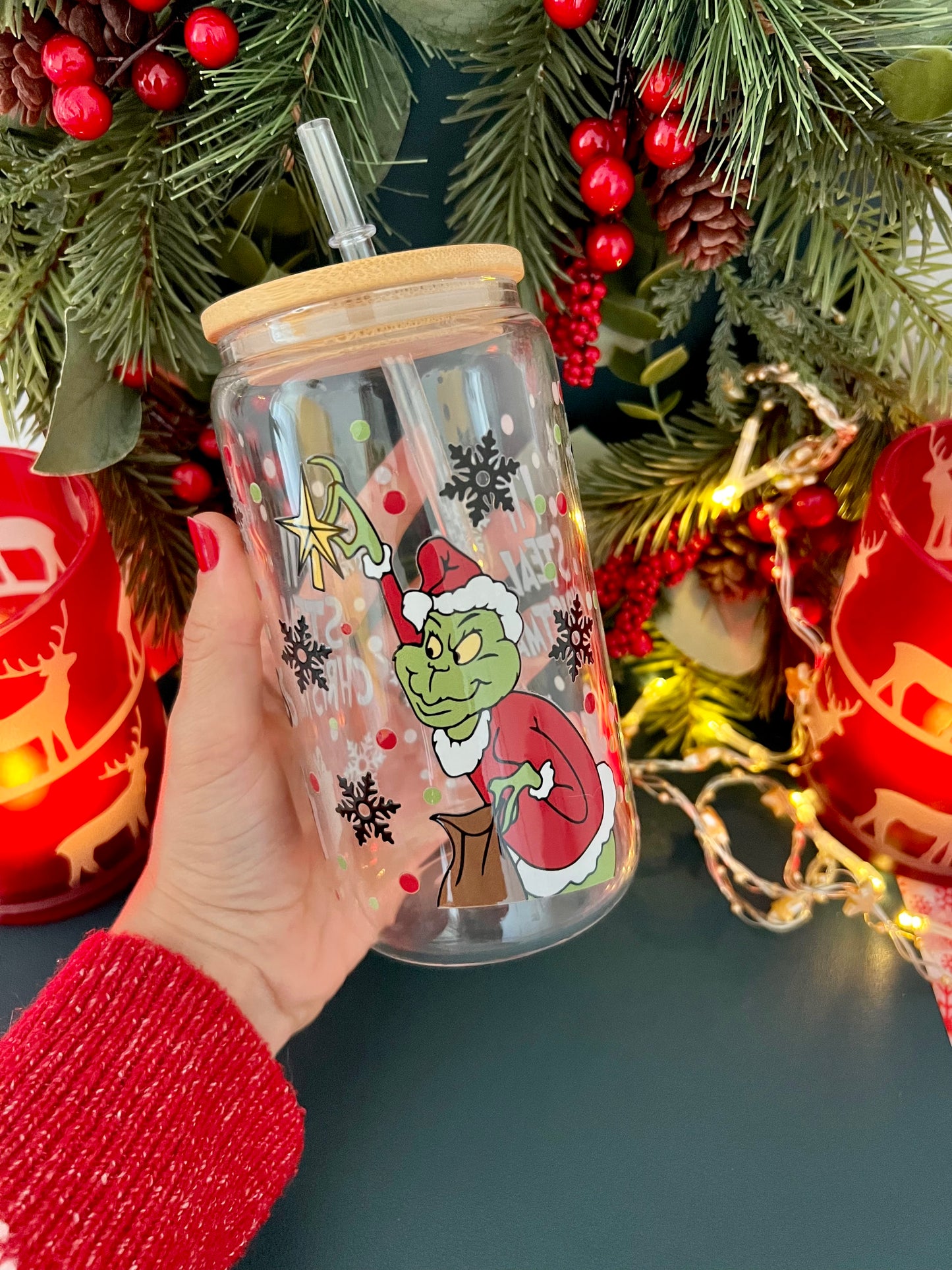 Mr Grinch 😈 16 oz Glass Can