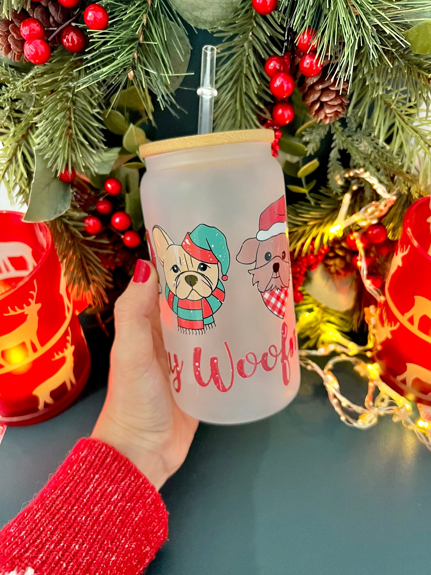 Merry Woofmas  16 oz Frosty Glass Can